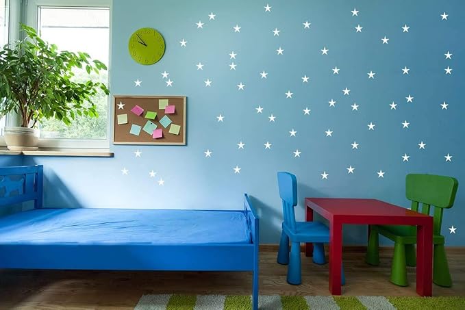 Easma Star Wall Decals (191stars+1moon+1heart) 3 Size White Stars and Moon Decals Removable Peel and Stick Stickers Fits Kids Room Decor