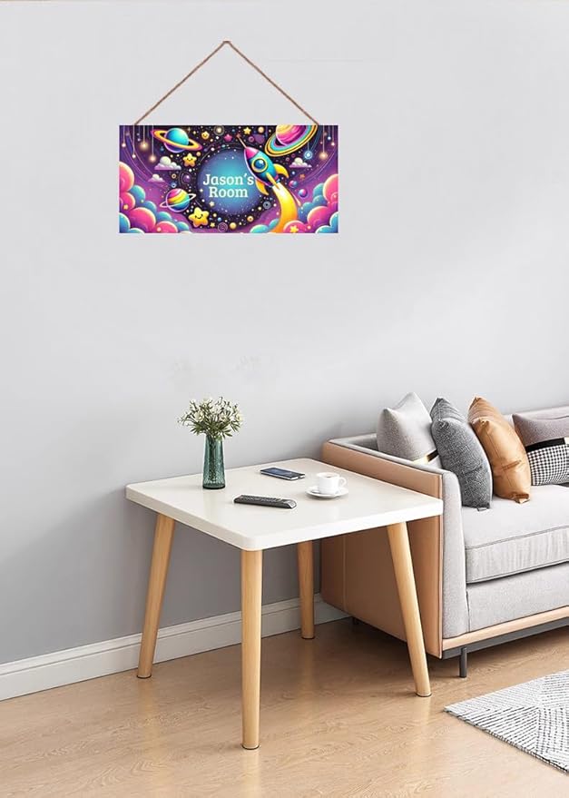 Personalized Name Sign Universe Theme Decor For Kids Room and Baby Nursery Kids Bedroom Wood Plaque Hanging Out Space Wall Art Decor