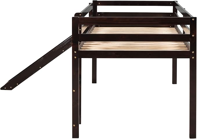 Loft Twin Bed Frame for Boys Girls Kids Toddler with Slide, Multifunctional Design, Twin (Espresso)