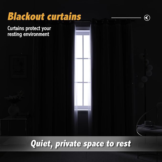 Anytime Home Curtains Blackout and Sheer Layered Solid Window Curtain Panel Pair with Grommet Top, 52Wx108L,Grey