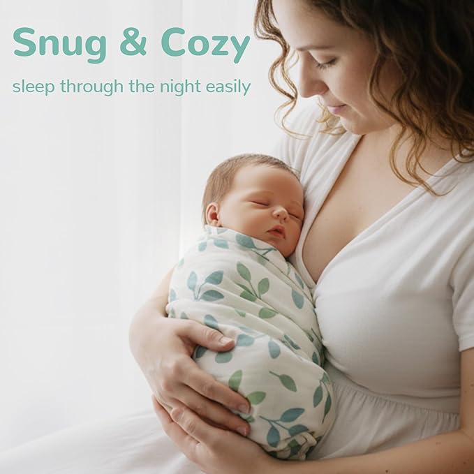HECCEI Muslin Swaddle Blankets - Baby Muslin Blanket Large Swaddles 47 x 47 inches Breathable & Soft Baby Receiving Blanket Gender Neutral for Newborn Boys Girls, Leafy Canopy