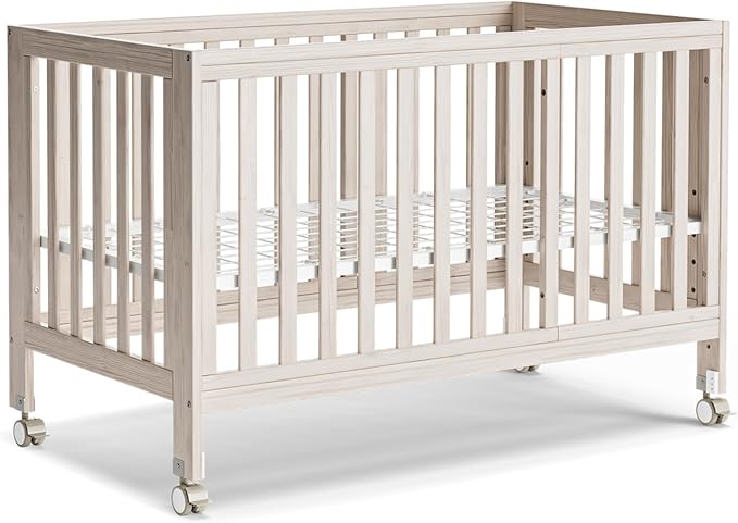 MAMAZING EvoNest Baby Crib, 11 in 1 Convertible Crib with Wheels, 100% New Zealand Wood Growing Bed, 4 Adjustable Mattress Height,Washed Natural