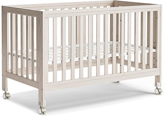 MAMAZING EvoNest Baby Crib, 11 in 1 Convertible Crib with Wheels, 100% New Zealand Wood Growing Bed, 4 Adjustable Mattress Height,Washed Natural