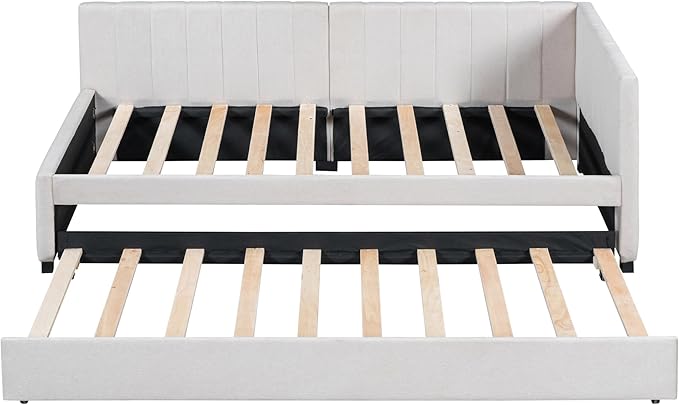 Harper & Bright Designs Upholstered Daybed with Trundle Twin Size Sofa Bed Frame No Box Spring Needed, Linen Fabric(Beige)