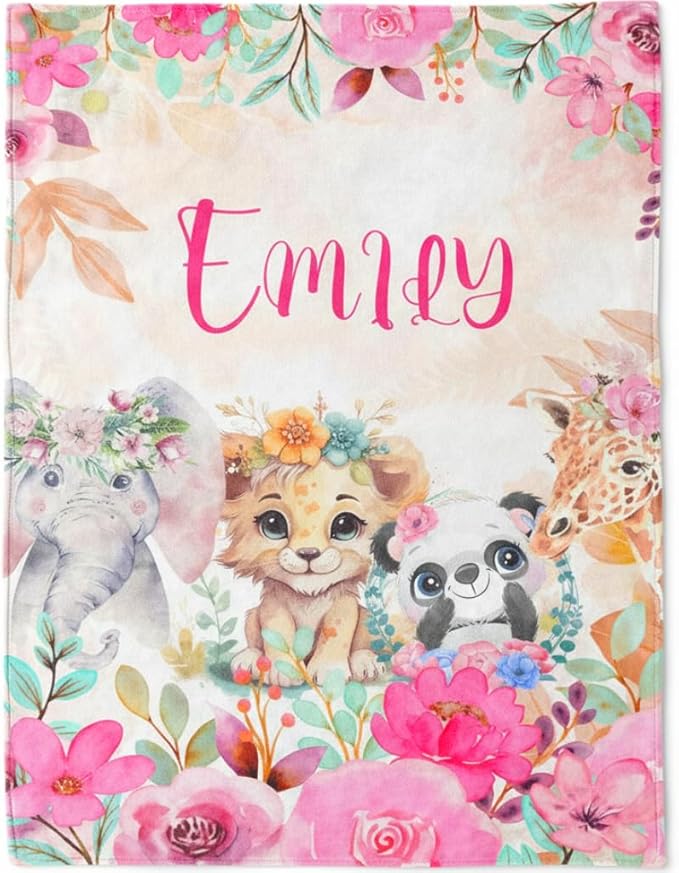 Personalized Baby Blanket, Customized Easter Blanket with Names, Jungle Animal Blanket for Toddler, Custom Easter Baby Blanket for Boys, Girl & Kids, Baby Boy Newborn Soft