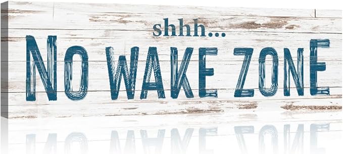 TAILORED CANVASES - No Wake Zone Sign, Charming Wall Decor for lakehouse and house, 'Shh No Wake Zone' Sign, Rustic Above Bed Decor, Lake House, Ideal Gift for Any Space 16x48