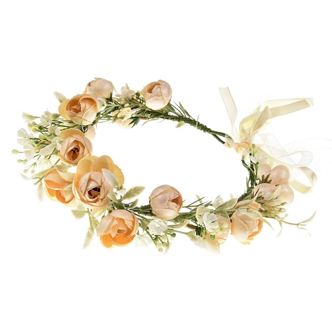 DreamLily Girls Camellias Flower Crown Birthday Photo Pops Hair Wreath Wedding Festival Floral Headpiece XM11 (Ivory)