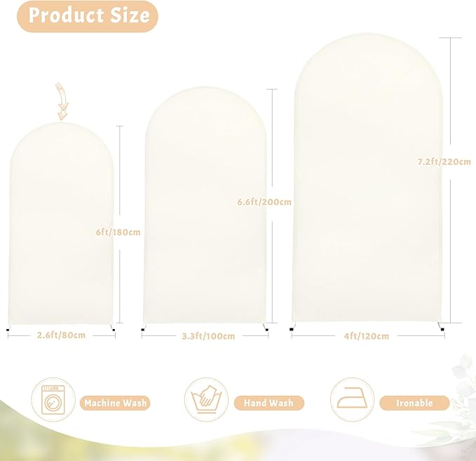 Beige Arch Backdrop Covers, 6FT Polyester Fitted Wedding Arch Stand Cover Round Top Chiara Stretchy Arch Backdrop Cover for Birthday Party Ceremony Banquet Decoration