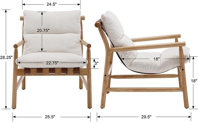 Linen Accent Chair Mid Century Modern Living Room Chairs Comfy Arm Chair with Solid Wood Frame Upholstered Lounge Reading Chair Cozy Recliner for Bedroom/Guest Room, Beige