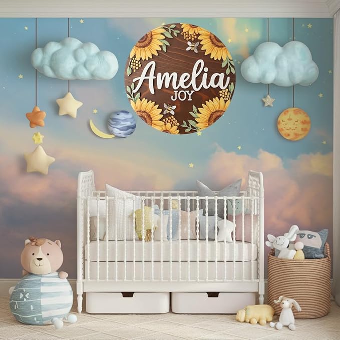 Personalized Name Signs for Kids Room, Bee Sign for Baby Door Decor, Newborn Gifts for Girl, Girls Nursery Wall Bedroom Decorations, Mother's Day Gifts for New Mom Dad Gift