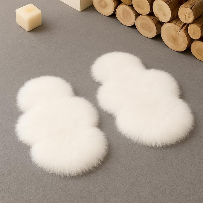 Woolous Cloud Rug Pack of 2 - Fluffy Shaggy Faux Sheepskin White Cloud Shaped Rug -Idea for Cozy Kids' Bedroom Decor, Nursery & Living Room (2.4 x 1.8 ft)