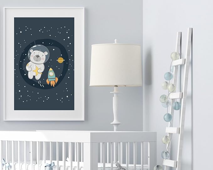 VUVUKU Space Nursery Wall Art Themed Decor Baby Kids Room Prints