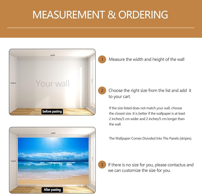 Beach Wall Mural Coastal Landscape Wallpaper for Living Room Bedroom（Not Peel and Stick）
