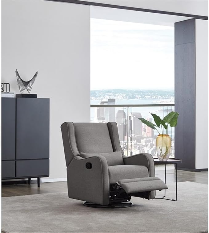 Pemberly Row Premium Fabric Glider Manual Recliner Nursery Rocking Chair for Living Room, Kids Room, Rocker Swivel Recliner with USB Port in Harbor Gray