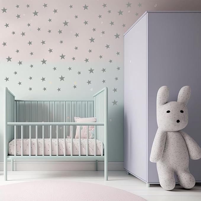 Assorted Silver Star Wall Vinyl Decals Stickers - 112pcs (1.18" to 1.97" Sizes) – Easy Peel and Stick, Perfect for Nursery, Kids Room, Bedroom Décor by BugyBagy