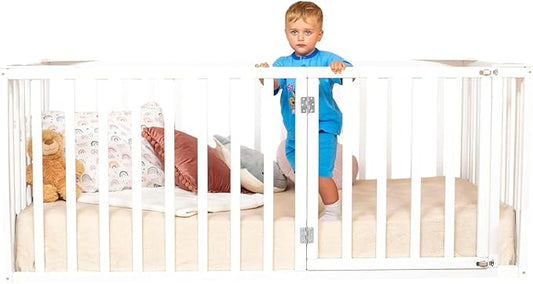 BUSY WOOD Montessori Floor Bed Frame with Rails - Toddler Bed Frame - Montessori Floor Toddler Bed - Floor Bed Frame for Kids - Kids Wooden Bedframe - Montessori Bedroom Furniture (Model 20)