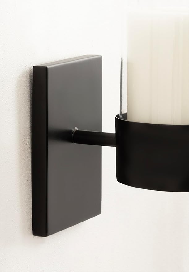 Kate and Laurel Zabler Modern Metal Wall Sconce, 5 x 6 x 10, Black, Round Candle Holder with Removable Glass Cylinder for Flameless Candle Display in Bedroom or Bathroom