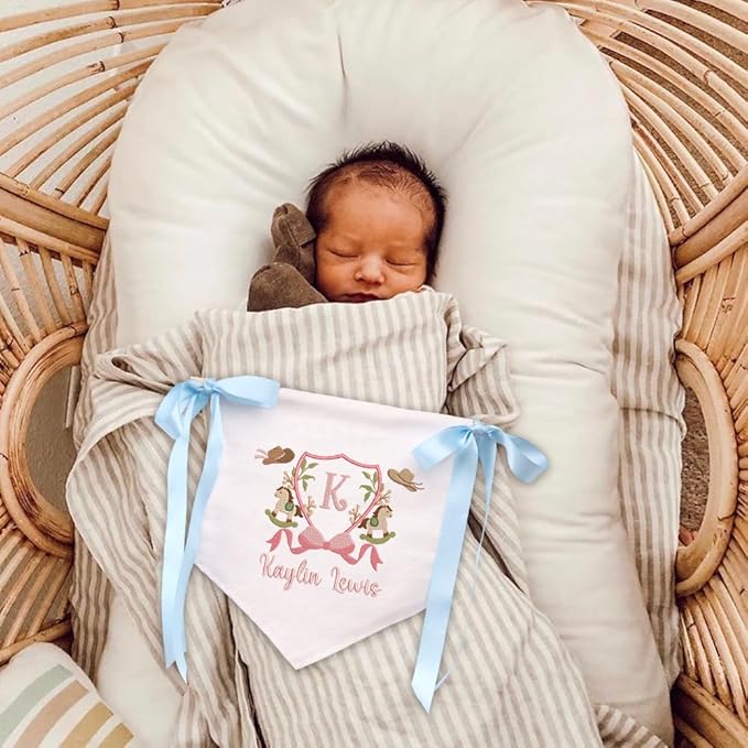 EMBROIDERED Name Baby Banner, Baby Flag with Monogram Name, Personalized Baby Name Sign, Customizable Baby Name, Baby Announcement Sign for Hospital (13)
