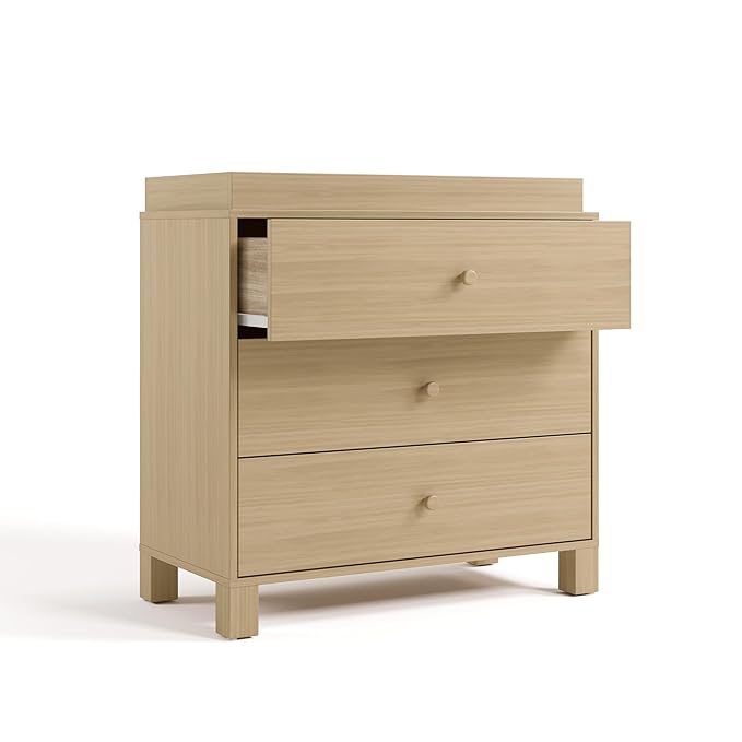 Storkcraft California 3-Drawer Chest with Removable Changing Topper (Driftwood) – GREENGUARD Gold Certified, Interlocking Drawer System, Pre-Installed Tracks, Easy Assembly