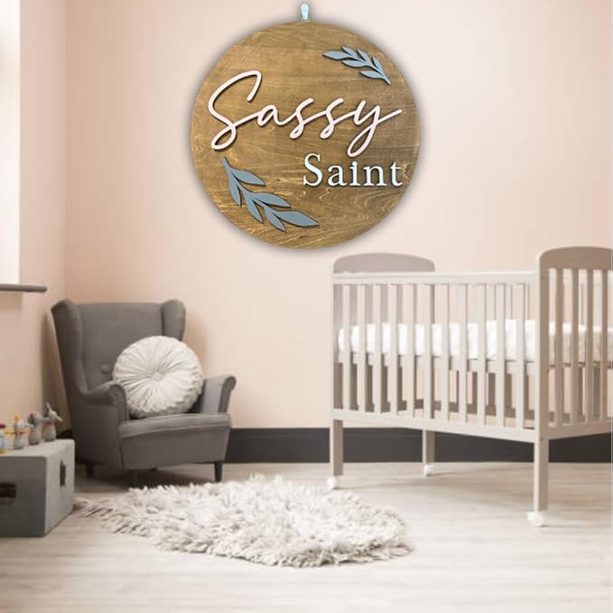 Personalized Wooden Name Sign - Custom Baby Name Signs for Nursery & Kids Room Decor - Baby Announcement Sign - Name Wall Art - Wooden Letters for Wall - Custom Round Nursery Name Sign (Design 7)