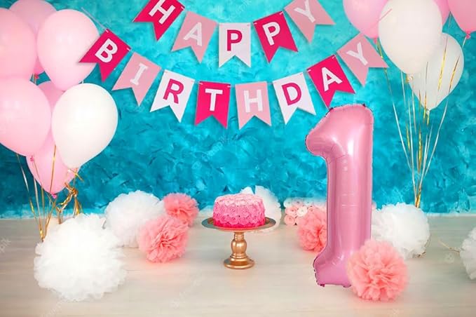 First Birthday Decorations for Girl - Pink Balloon Set With White Confetti, 40-inch '1' Balloon and Happy Birthday Banner for Baby Princess