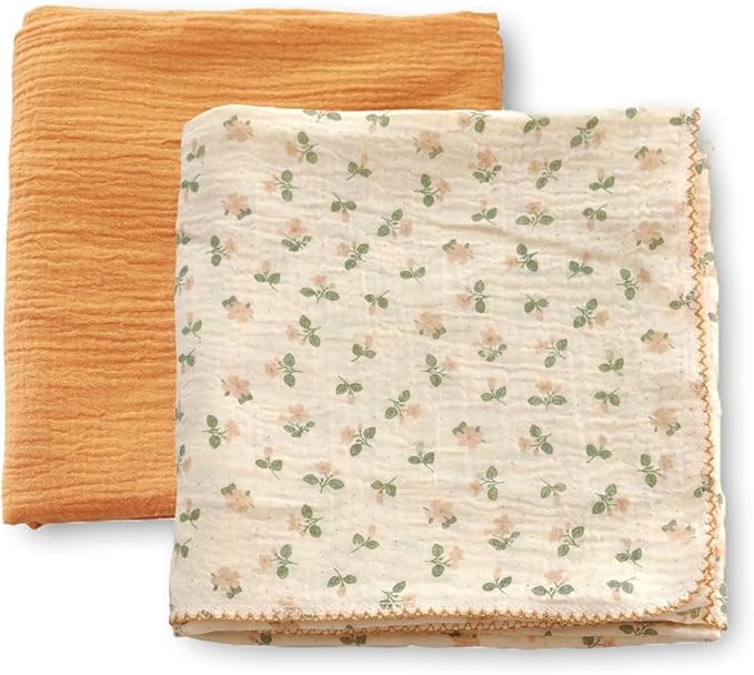 Baby Swaddle Newborn Recieving Blanket 100% Cotton Muslin 2Pack Nursery Wrap Lace Design 40"x40"