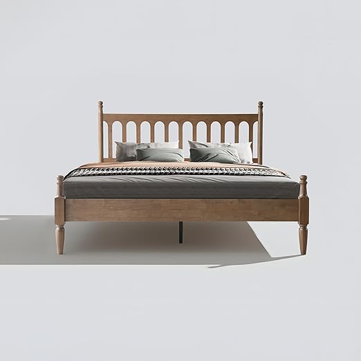 King Size Solid Wood Platform Bed Frame with Headboard & Footboard, 12 Sturdy Slatted Base, Metal Legs, No Box Spring Needed, Anti-Slip & Noise-Free, Easy Assembly, Barnwood Finish, WCK-30