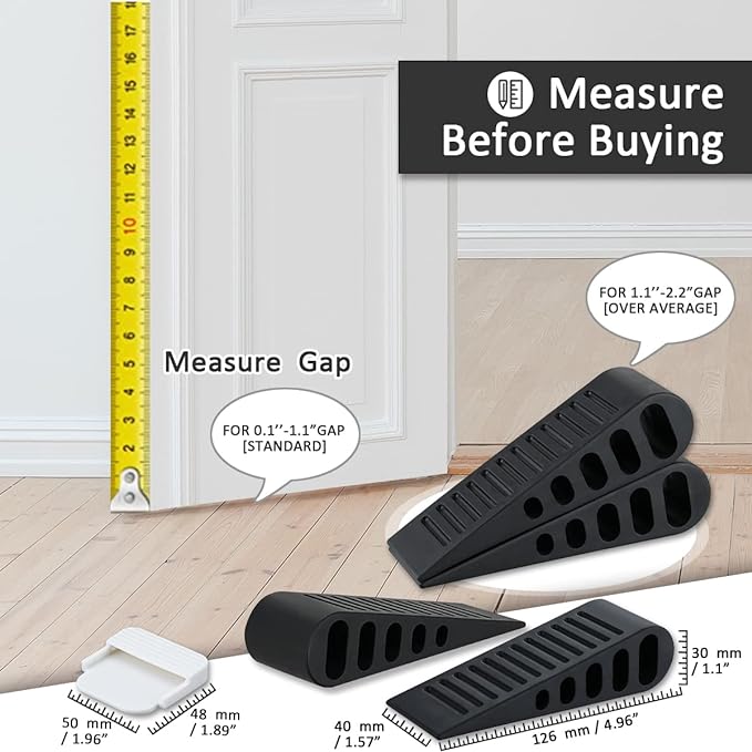 JQK Rubber Door Stopper Wedge, Black 4 Pack Soft TPR Premium Door Stops for Bottom of Heavy Duty Door on Tile, Concrete, Carpet, Wooden Floor, DSB61-BK-P4