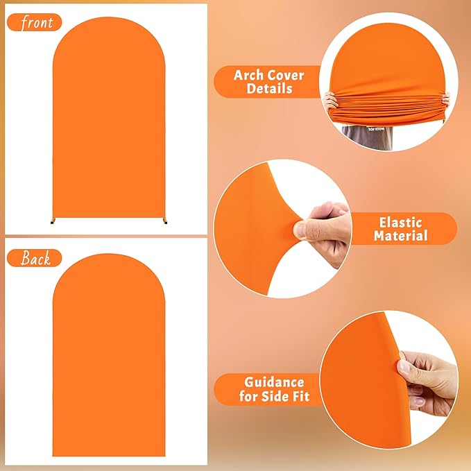 6.6FT Orange Arch Backdrop Cover, Spandex Fitted Wedding Arch Stand Covers Round Top Chiara Backdrop Cover for Thanksgiving Birthday Party Ceremony Banquet Decoration