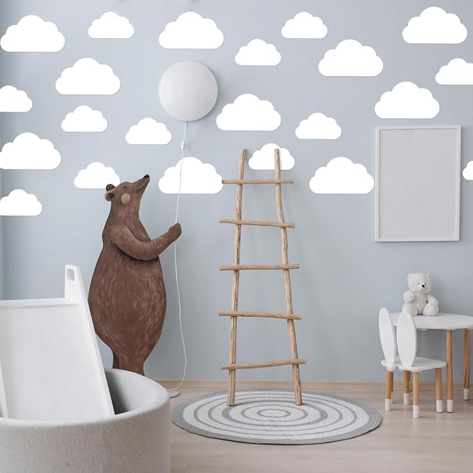 110Pcs White Cloud Wall Decals, DIY Clouds Stickers Wall Art Decor Set for Classroom,Bedroom, Living Room Deco