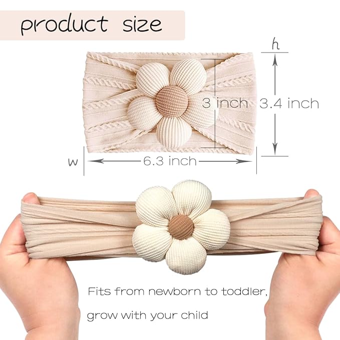 6 Pcs Baby Flower Headbands Baby Girls Nylon Headband Soft Hairbands Hair Accessories for Newborn Infant Toddler Kids