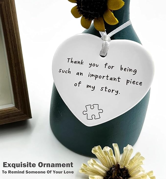 ZVMIS Ceramic Heart Shaped Christmas Ornament-Thank You for Being Such an Important Piece of My Story-Thank You for Teacher Mentor Tutor Coach Godparents-Keepsake Sign Plaque Decor Gift