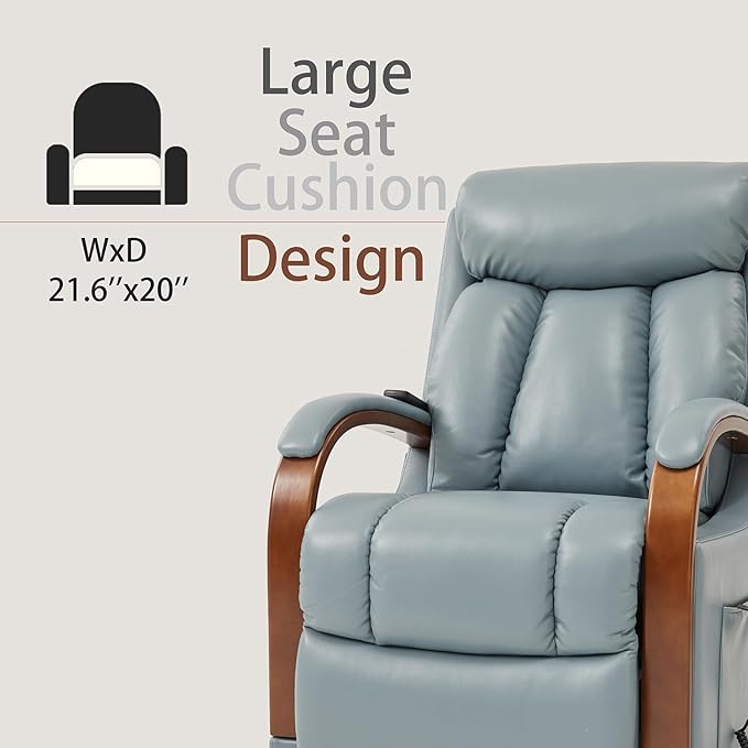 DYNOX Small Lift Chair Recliner with Heat and Massage, Dual Motor Power Lift Sofa for Elderly,Infinite Adjust for Back and Footrest,Side Pocket(9185,Blue,Faux Leather)