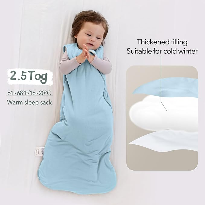 Rayon Made from Bamboo Sleep Sack 18-24 Months 2.5 Tog Winter Supersoft Toddler Sleep Sack 2t for Unisex Girl Boy Thick Warm Baby Sleeping Bag 2-Way Zipper Baby Wearable Blanket