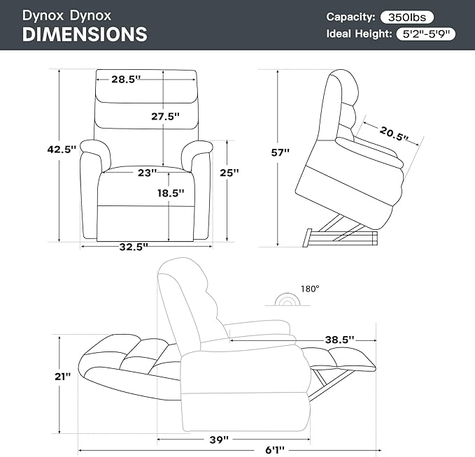 DYNOX 350 LBS Power Lift Recliner Chair for Elderly, Medium Size Dual Motor Lay Flat Infinite Positions Recliner with Heat & Massage (9188, Genuine Leather, Dark Blue)