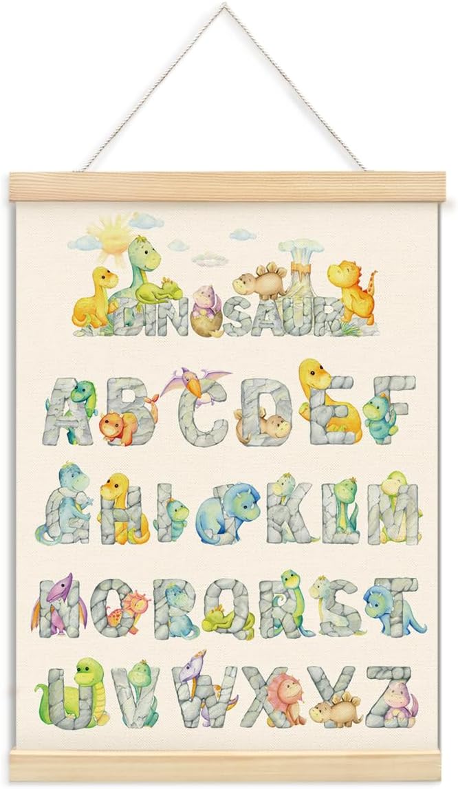 ShowDraven Funny Dinosaur Wall Decor,Classroom Decoration, Cute Letter Alphabet Bedroom Classroom Nursery Playroom Wall Decor, Gifts for Boys Girls Nursery Kids, 12x16 Inch
