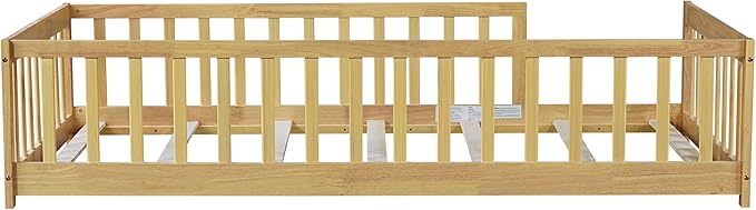 Twin Size Kids Montessori Floor Bed,Twin Floor Bed Frame with Slats,Solid Wood Twin Bed Frame for Girls Boys,Natural