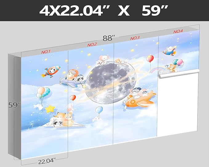 XMPMBM-Cartoon Animals Nursery Room backsplash Large Decorative Wallpaper Clouds The Moon Bedroom Bathroom Wall Mural- W 88" X H 59"（36 Square Foot）