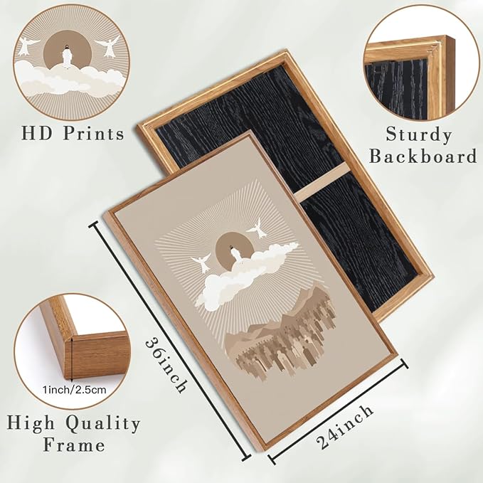IARTTOP Extra Large Jesus Christian Framed Wall Art 24x36 Inch Set of 3 Jesus’s Nativity Crucifixion Resurrection Canvas Wall Decor Grey Brown Bible Verse Artwork for Church Living room Bedroom