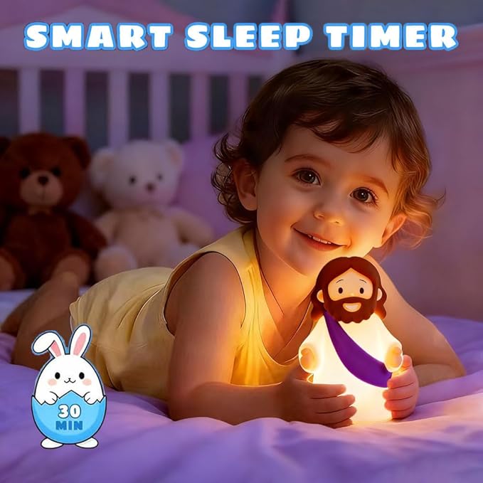 Jesus Night Light Rechargeable Bedside Night Light Dimmable Silicone LED Light Ideal for Religious Gatherings, Gifts for Sunday School, Baptism Presents, Easter Egg Decorations (Purple)