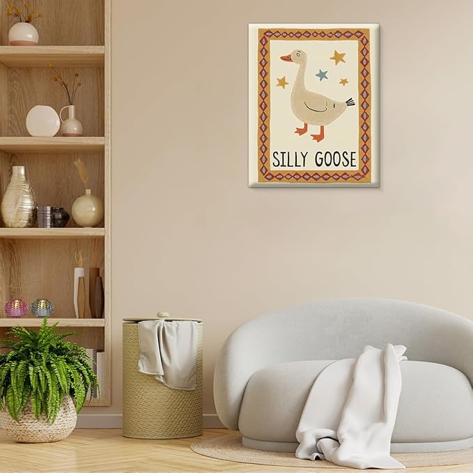 Vintage Silly Goose Wall Art Print, Cute Goose Poster Picture Artwork for Home Living Room Kids Room Nursery Wall Decor 8x10 Canvas Framed