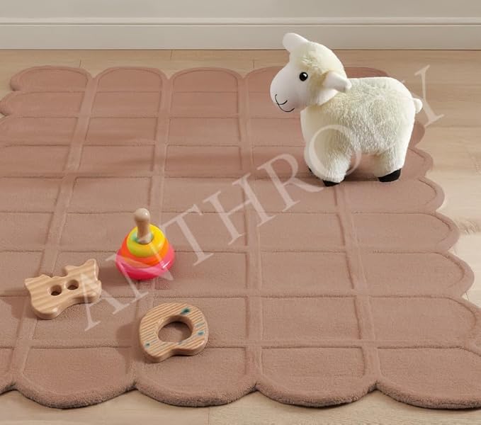 Selena Scallop Area Rug – 10’ x 14' – Handmade Wool Area Rugs – Mocha Mousse – Rugs for Living Room, Bedroom – Anti-Skid – Carpets with Non-Slip Natural Backing with 100% Cotton