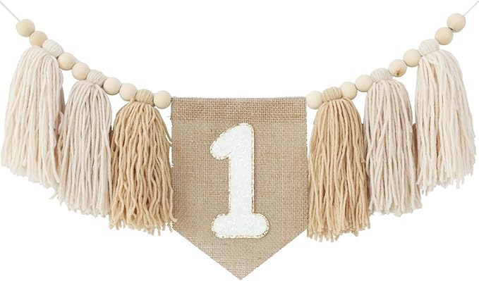 Handmade Boho Burlap Khaki 1st Birthday Decorations For Boys One High Chair Banner Boy First Highchair Banner Wild One Birthday Decorations Wall Hangings Photoshoot Props Photo Props