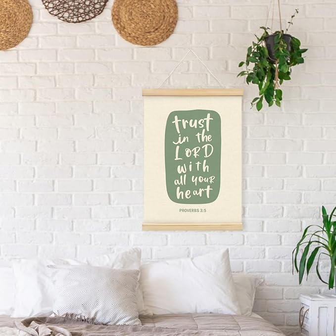 PLKMN Proverbs 3:5-6 Trust in the Lord With All Your Heart Wall Art, Wooden Poster Hanger, Bible Verses Decor, Christian Home Room Decor, 12x16 Inch