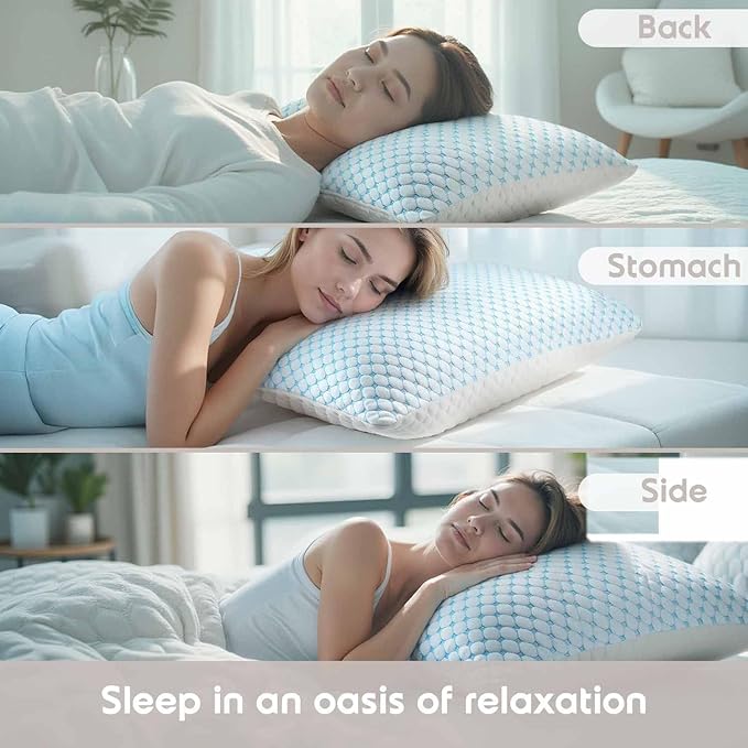 Nestl Cooling Memory Foam Pillow with Down alternative Pillows Combo Set – King Size Set of 2, 1 Soft and 1 Firm, Adjustable for Side, Back or Stomach Sleepers, Breathable Washable Cool Cover, 20”x36”