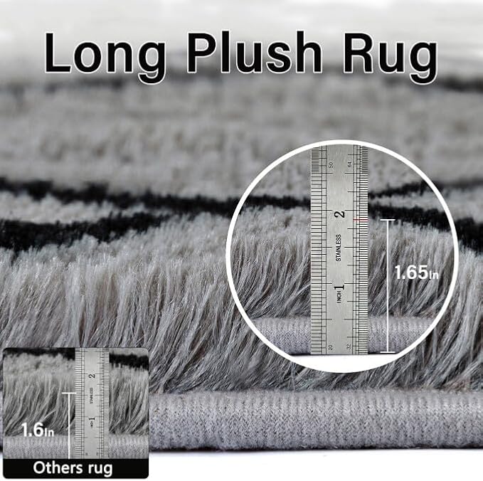 6x9 Checkered Rug for Living Room Grey and White Modern Soft Area Rug Fluffy Non-Slip Carpet for Bedroom Playroom Home Aesthetic Decor