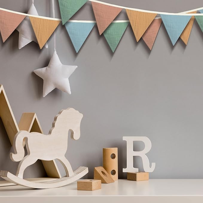 Oudain 15.5 ft Pennant Banner Flags, 2 Pcs Nursery Garland Triangle Bunting Flag Baby Banner for Nursery Decor Baby Birthday Boho Wedding Shower Party Event, Each 7.75 ft(Warm Color)