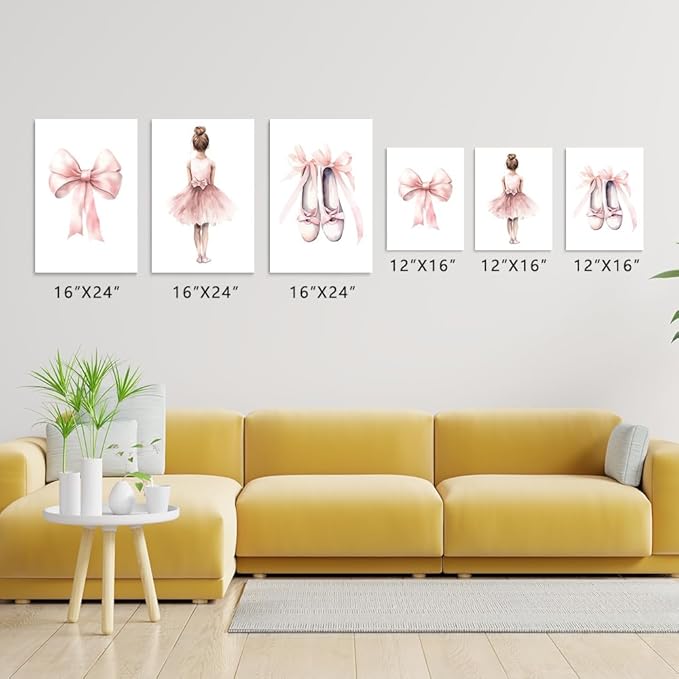 Set of 3 Baby Girl Pink Ballet Nursery Wall Art, Girl's Room Ballet Dancer Posters, Pink Bow Dancing Shoes, Girls Nursery Wall Decor, Toddlers Girl Bedroom Canvas Print, Framed 12"x16"