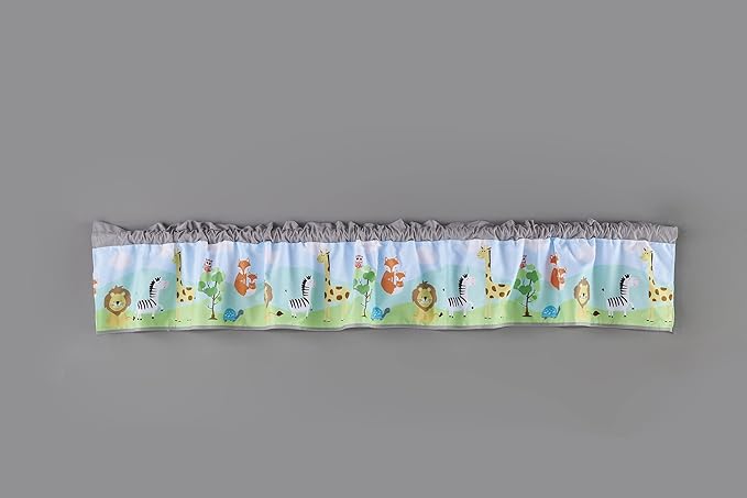 4 PCs Noah's Ark Nursery Crib Bedding Set Blue Grey Animal Theme Baby Crib Bedding Set Quilt + Skirt + Fitted Sheet + Window Valance
