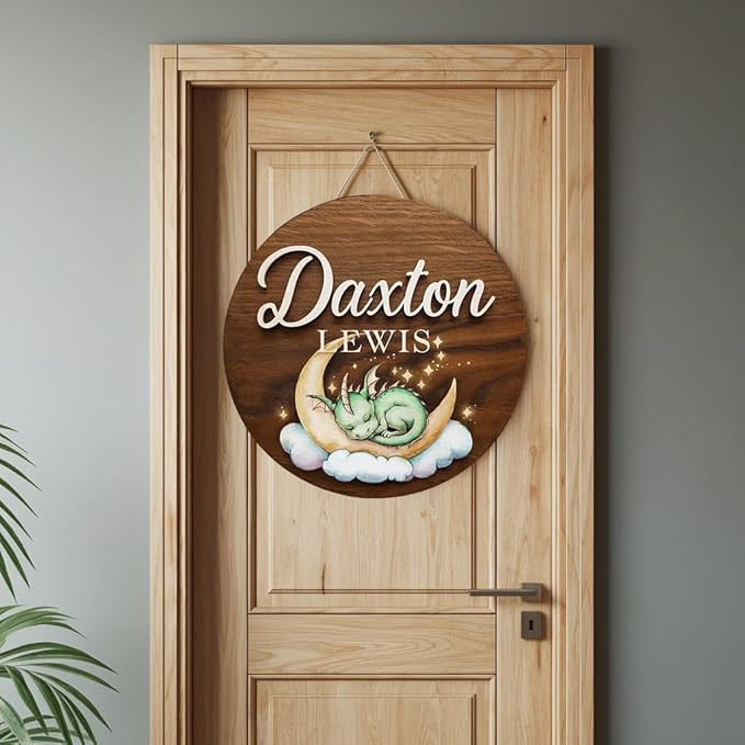 Personalized Baby Name Signs for Nursery, Green Dragon Sign for Baby Door Decor, Newborn Gifts for Boy, Boys Nursery Wall Bedroom Decorations, Mother's Day Gifts for New Mom Dad Gift